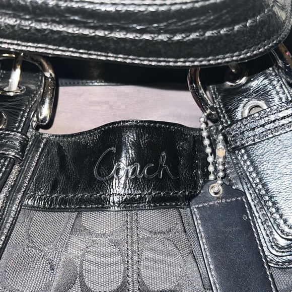 Coach Black Signature Satchel w/ Patent Leather Trim - Picture 10 of 13